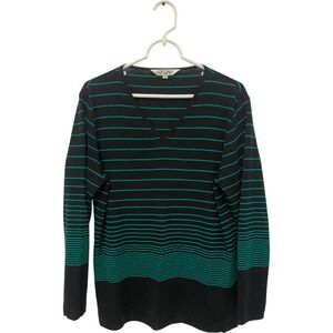 Howard‎ Wolf Escape Sweater Green Striped Womens M Pullover V Neck Long Sleeve